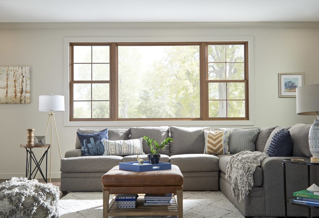 living room with replacement windows