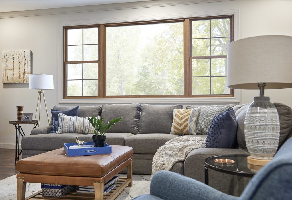 living room with replacement windows